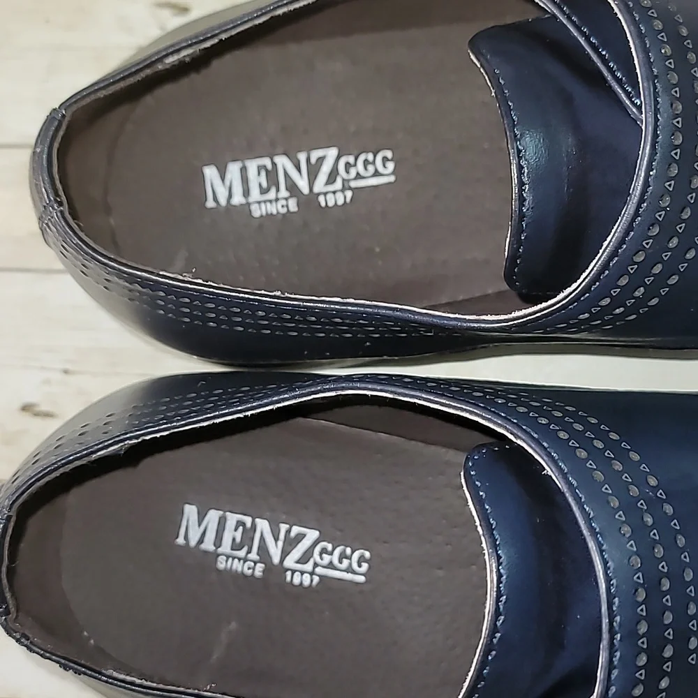 Menz GGG Double Monk Strap Men's Dress Shoes Navy Blue Pleather‎ Silver Hardware